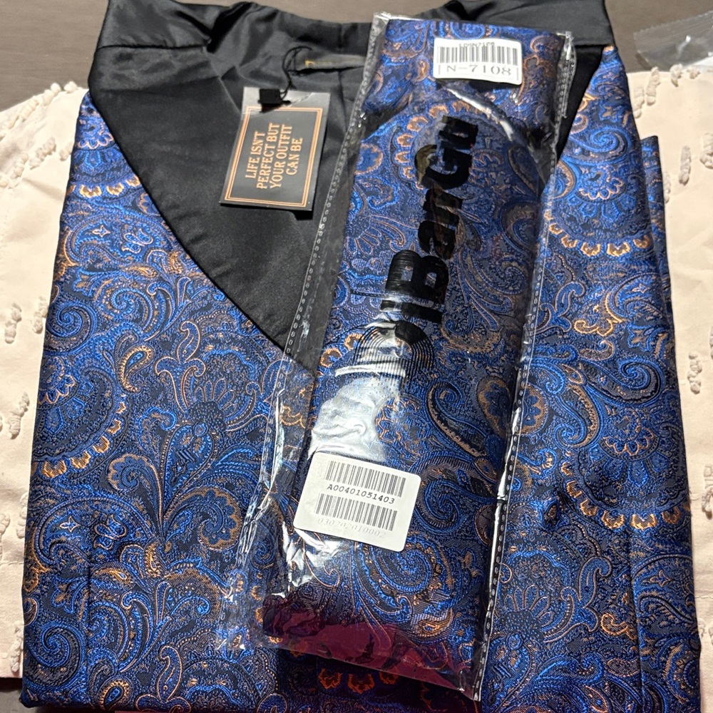 Elegant Blue and Gold Paisley Tuxedo by